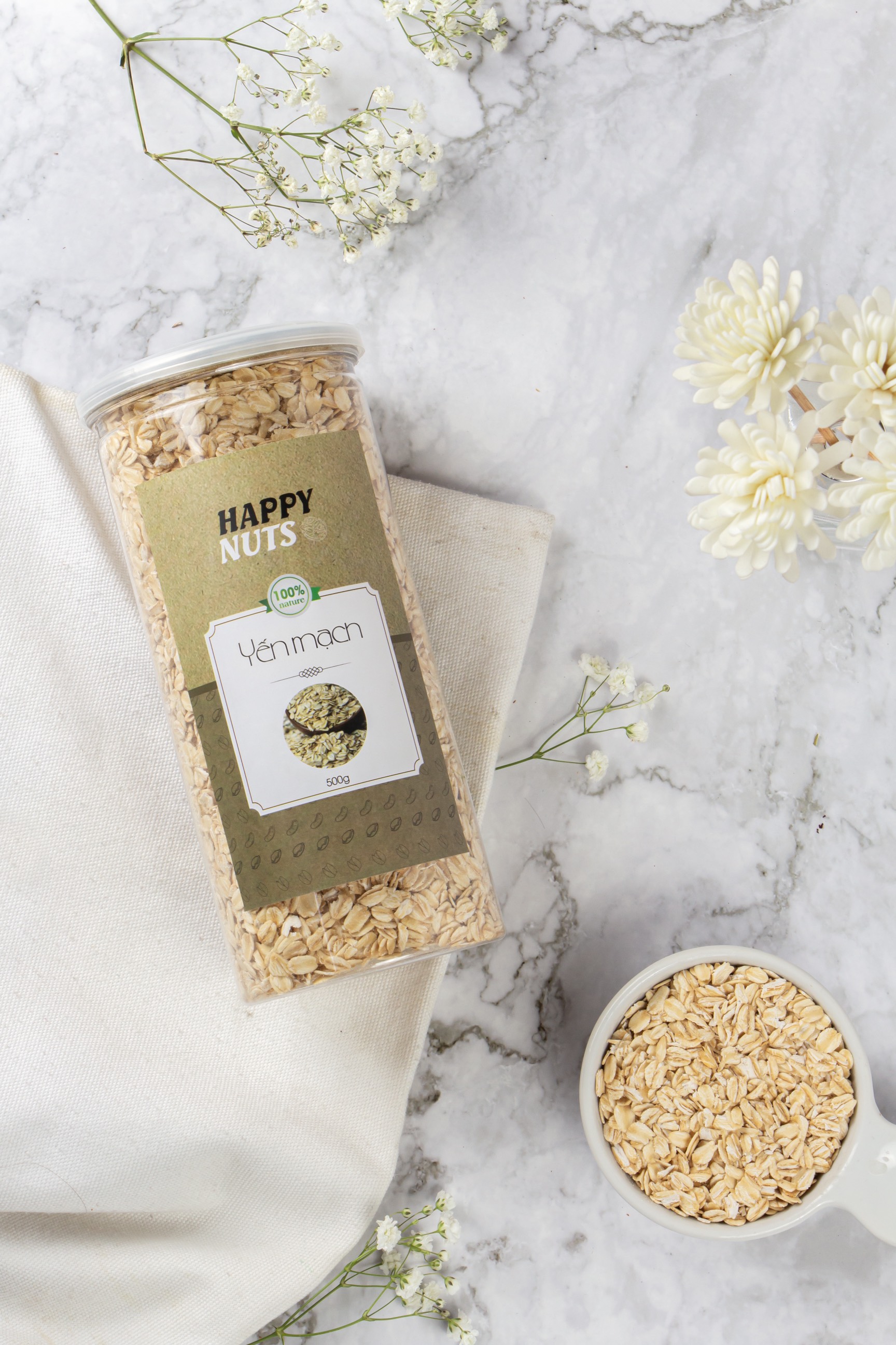 Yến mạch tươi Úc Happy Nuts hộp 500gr
